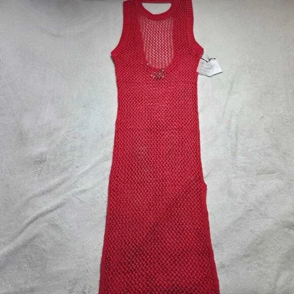 New L Beach Riot x Anthropologie crochet Holly cover-up red maxi dress